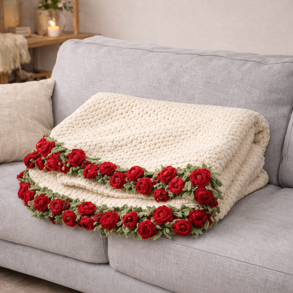 Plaid Bouquet de Roses en Crochet